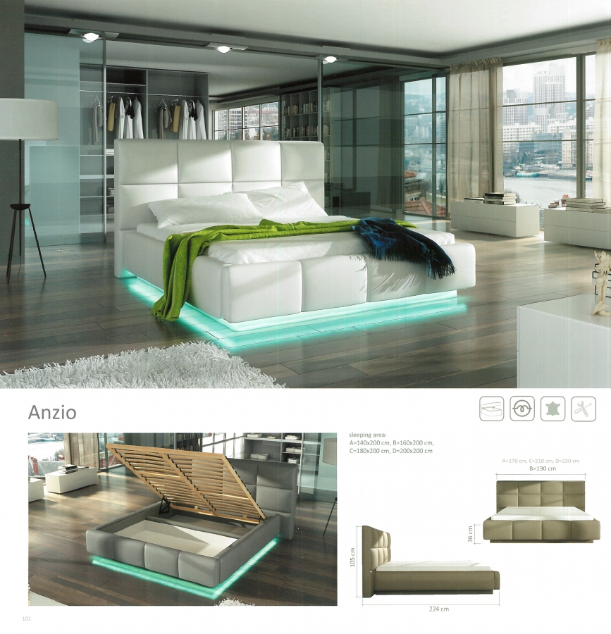 Designer Doppelbett "Anzio" Bett Polsterbett mit Bettkasten + Lattenrost + LED ! Grösse frei wählbar!