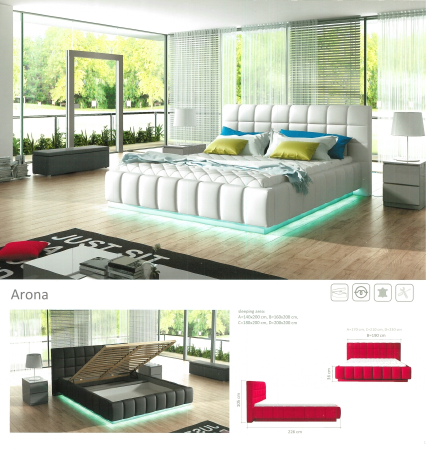 Designer Doppelbett "Arona" Bett Polsterbett mit Bettkasten + Lattenrost + LED ! Grösse frei wählbar!