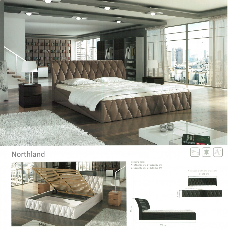 Designer Doppelbett "Northland" Bett Polsterbett mit Bettkasten + Lattenrost ! Grösse frei wählbar!